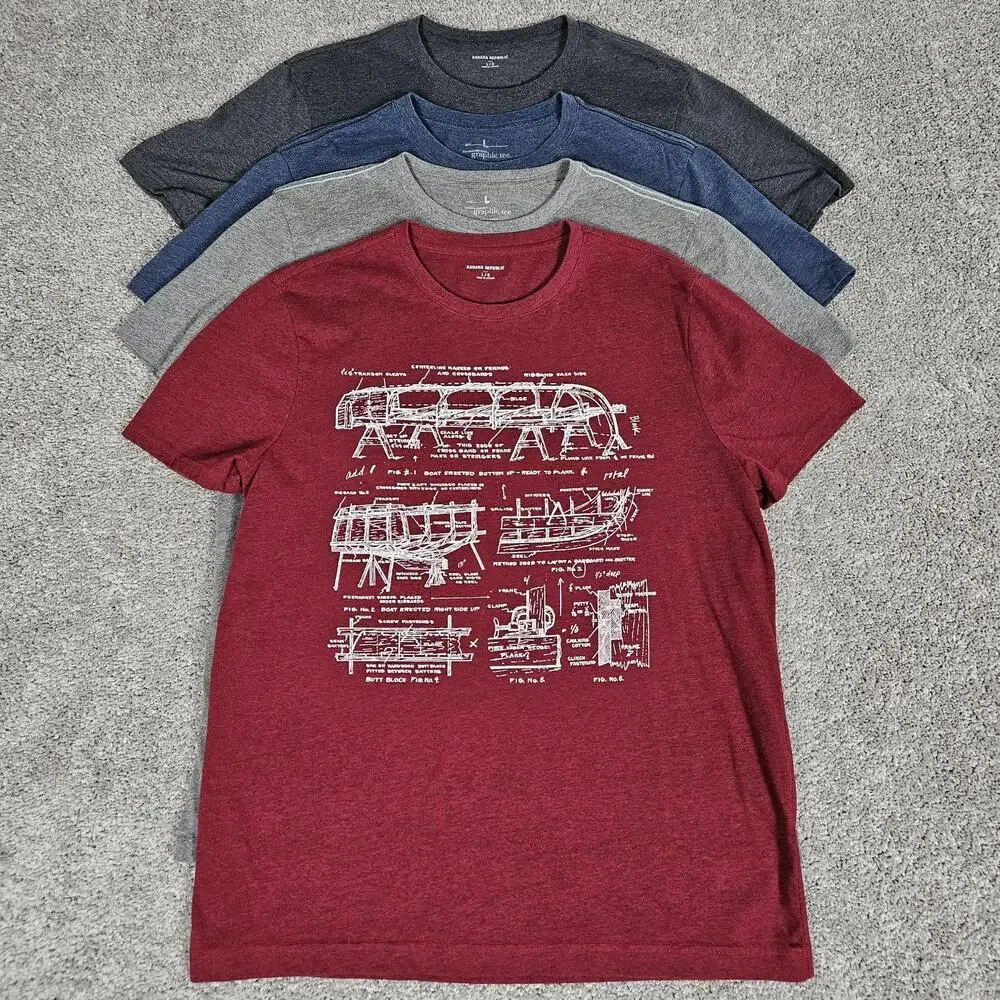 Banana Republic Graphic T-Shirts Men's Large Lot Of 4 Gray Blue Red Normcore